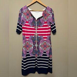 ELIZA J Paisley Striped Print Half Zip Dress